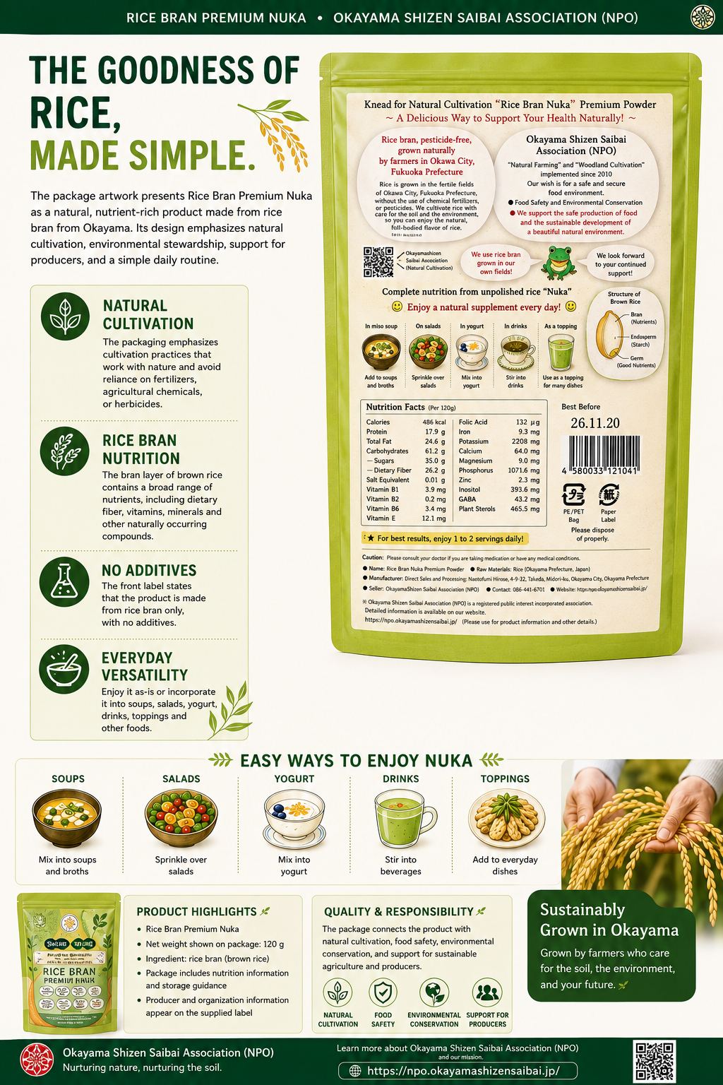 Rice Bran Nuka packaging and nutrition facts